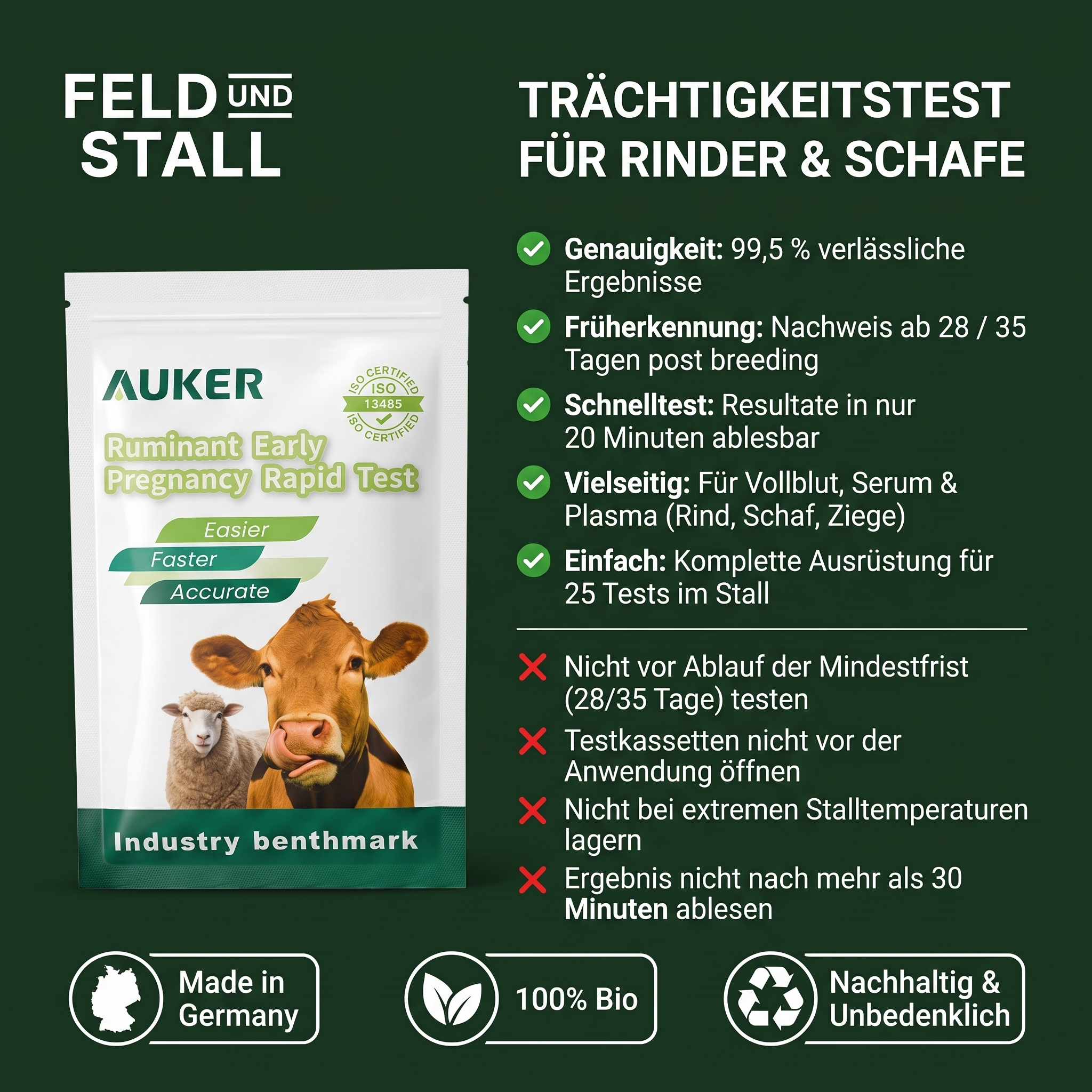 Trächtigkeitstest für Rinder & Schafe (Bluttest) - 25 Stk.