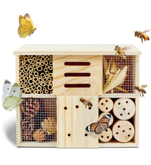 FeldundStall Insektenhotel klein für Garten, Balkon und Terasse – Wetterfestes Insektenhaus zum Aufhängen oder zum stehend Anbringen