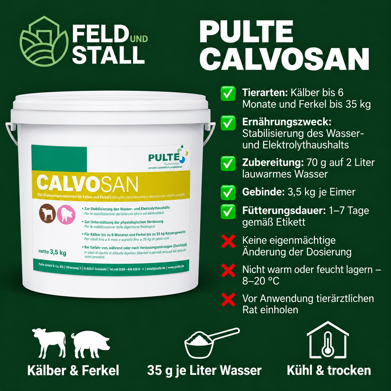 PULTE CALVOSAN – Diät-Ergänzungsfuttermittel für Kälber & Ferkel - 1 Eimer (3,5 kg)
