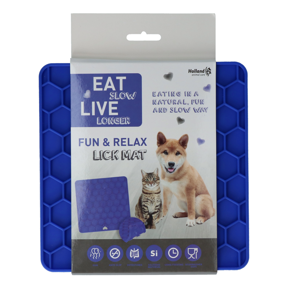 Eat Slow Live Longer Lick Mat Honeycomb Blau