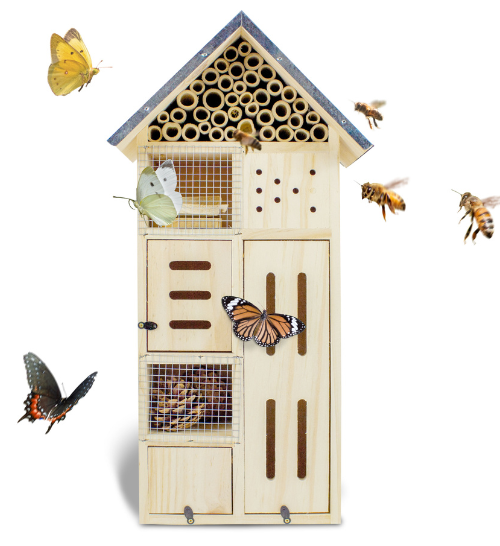 FeldundStall Insektenhotel groß für Garten, Balkon und Terasse – Wetterfestes Insektenhaus zum Aufhängen oder zum stehend Anbringen
